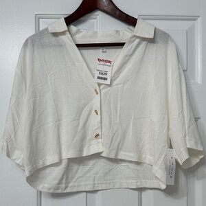 Kirious Los Angeles White Button-Up Crop Top
